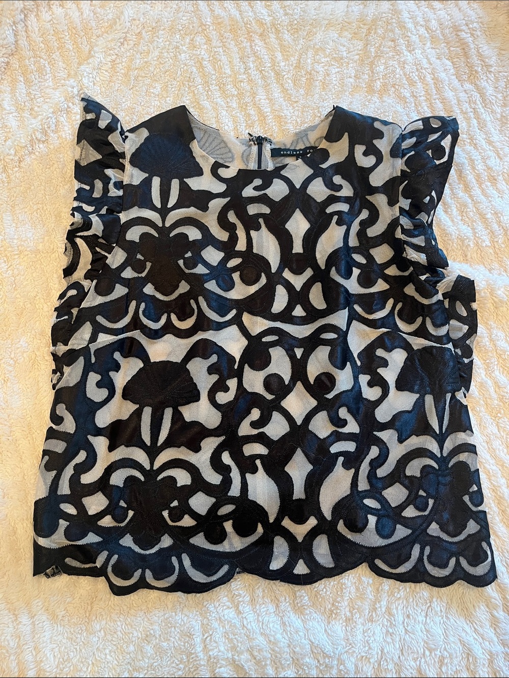 Endless Rose Black & Nude Floral Lace Overlay Blouse